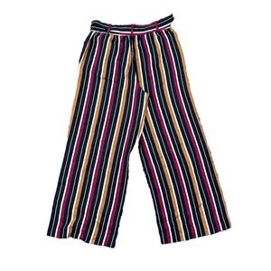 Ann Taylor Striped Wide Leg Tie Waist Pants, Multi Color, Flowy Palazzo Trousers